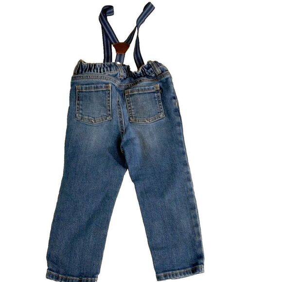 OshKosh B'Gosh Baby Boy 18-24 Month Dark Wash Denim Jeans Blue Suspenders - Picture 3 of 5